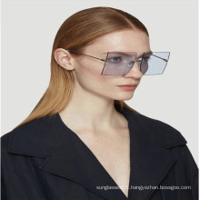Oversized Rimless Square Sunglasses Women 2019 New Luxury Brand Fashion Flat Top Blue Clear Lens One Piece Sunglasses